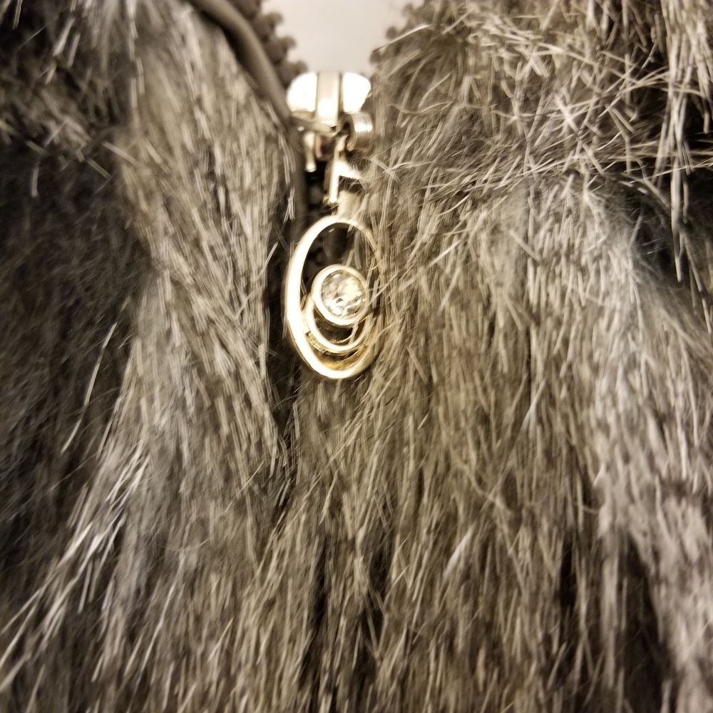 Ameri Mode Funky Gray Faux Fur Coat L - image 4